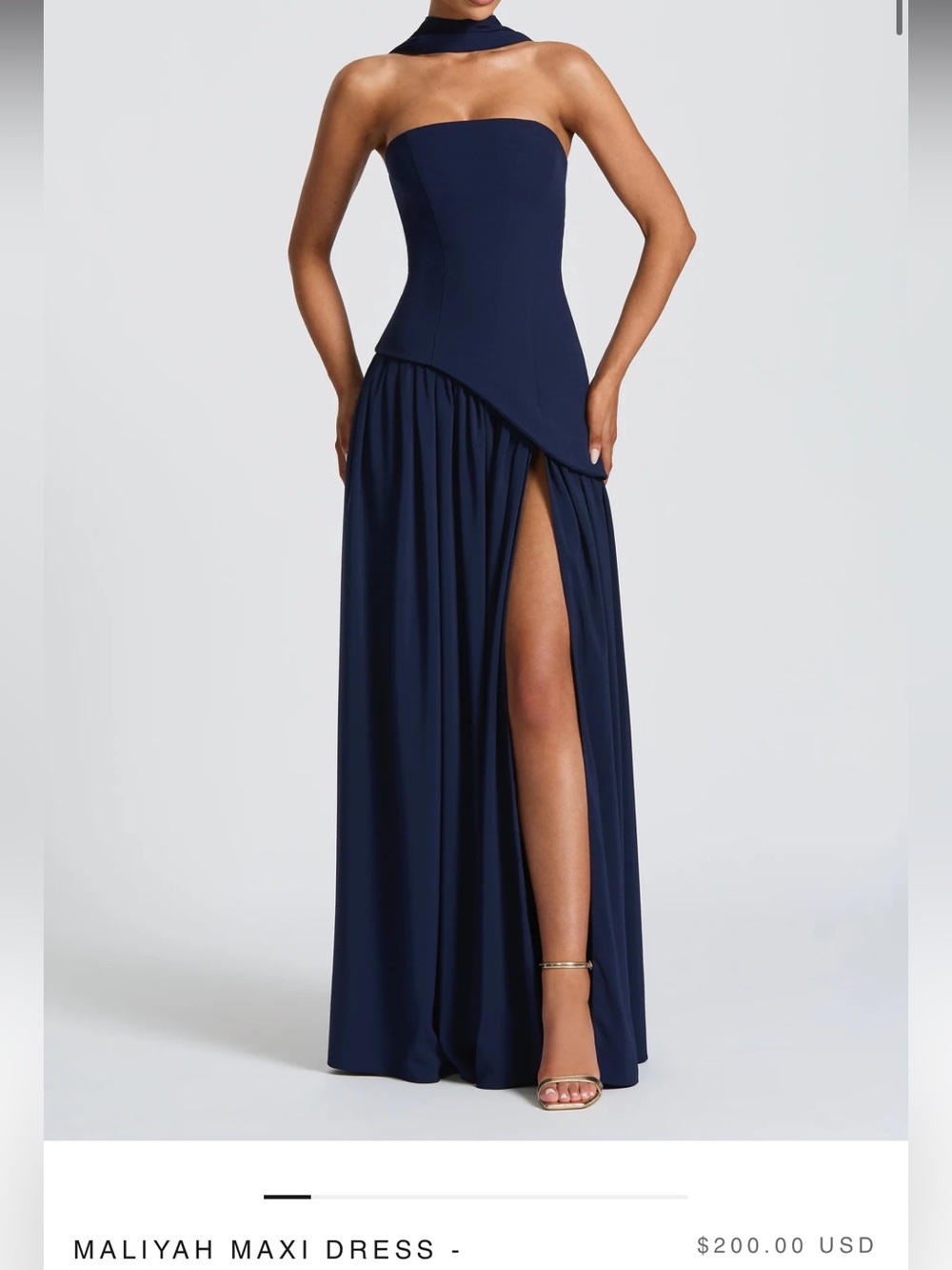 Babyboo Strapless Navy Maxi Dress with High Thigh Slit